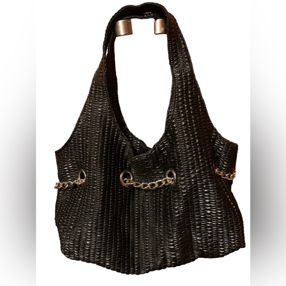 KENNETH COLE REACTION Black & Silver Chain Magnetic Closure Handbag Purse - Picture 8 of 14